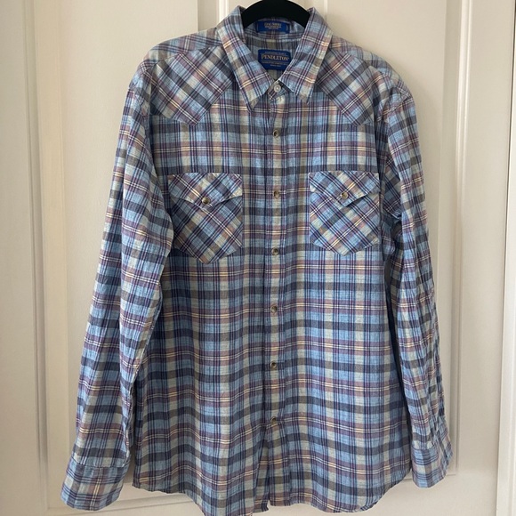 Pendleton Shirt Mens Medium Button Up Bridgeport Long Sleeve Blue Plaid - Picture 2 of 6
